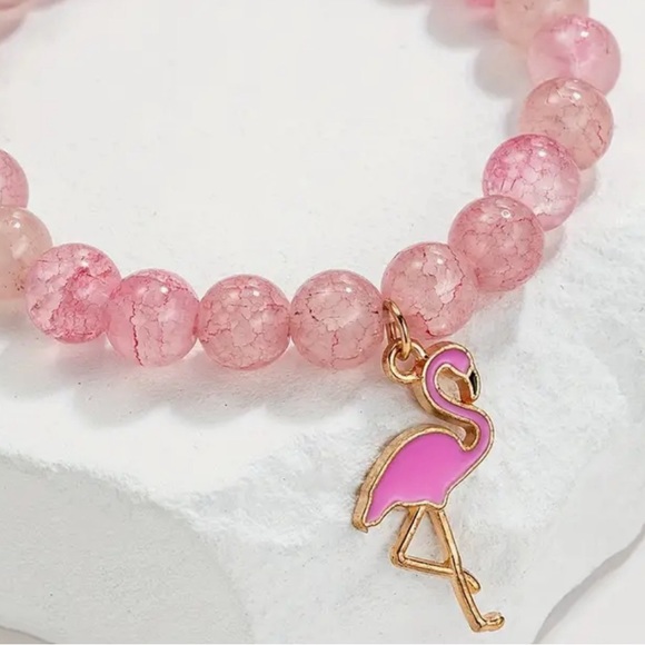 2/$25 Pretty in Pink Beaded Alloy Flamingo 🦩 Bracelet Jewelry Gift NEW - Picture 3 of 6